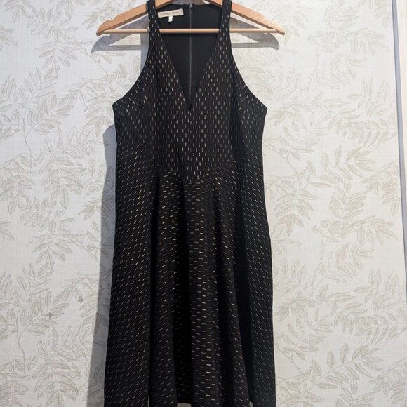 Charles Henry Halter Keyhole Dress Lined Black Gold Metallic Pattern Size 2 - Picture 2 of 13